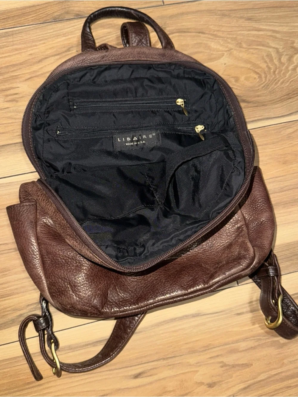 Libaire Brown Vintage Pebbled Leather Backpack 1990s Made in USA patina Laather